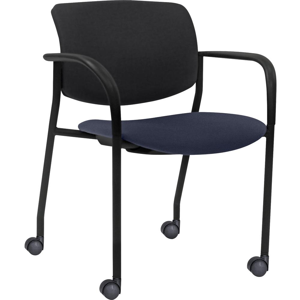 Lorell Stack Chairs with Plastic Back & Fabric Seat - Dark Blue Foam, Crepe Fabric Seat - Black Plastic Back - Powder Coated, Black Tubular Steel Frame - Four-legged Base - Armrest - 2 / Carton. The main picture.