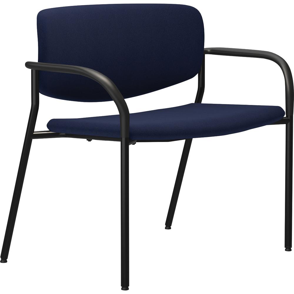 Lorell Avent Big & Tall Upholstered Guest Chair with Arms - Dark Blue Steel, Crepe Fabric Seat - Dark Blue Steel Back - Powder Coated, Black Tubular Steel Frame - Four-legged Base - Armrest - 1 Each. Picture 1