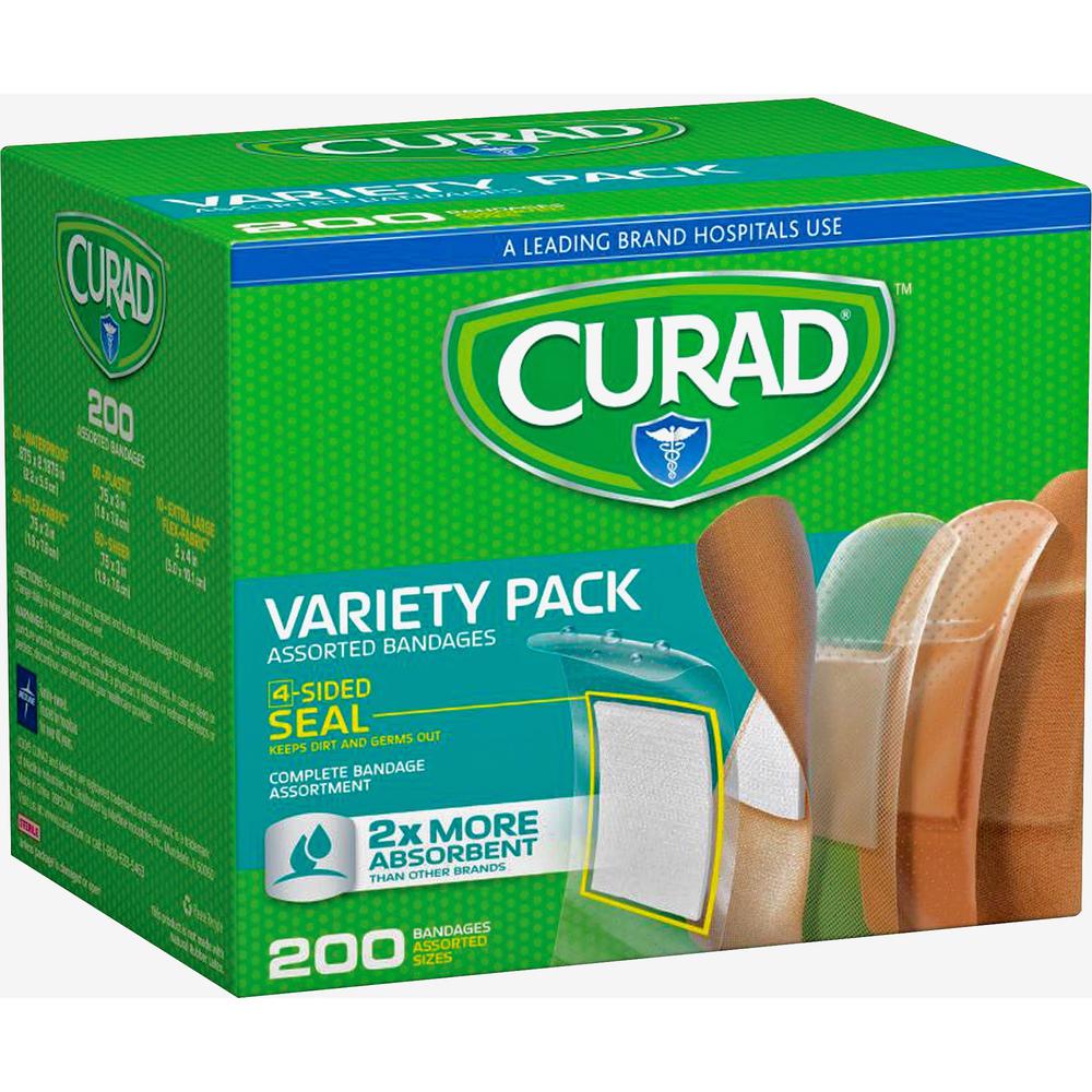 Curad Variety Pack 4-sided Seal Bandages - 200/Box - Assorted - Fabric, Plastic. The main picture.