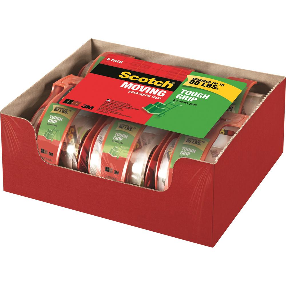Scotch Tough Grip Moving Packaging Tape - 22.20 yd Length x 1.88" Width - Fiber - Dispenser Included - 6 / Pack - Clear. Picture 1