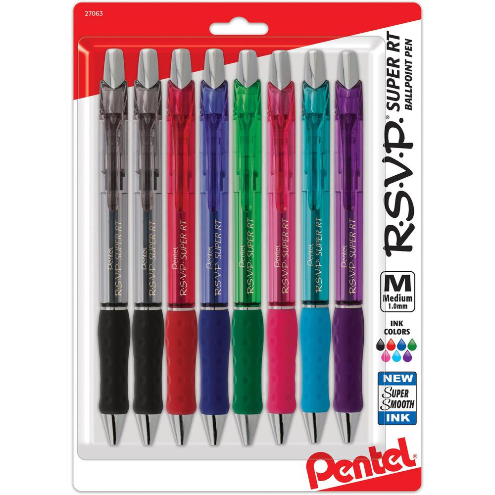 Pentel R.S.V.P. Super RT Retractable Ballpoint Pen - 1 mm Pen Point Size - Retractable - Translucent Barrel - 8 / Pack. Picture 1