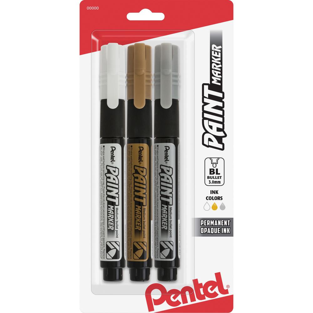 Pentel Opaque Bullet Tip Paint Markers - 0.3 mm Marker Point Size - Bullet Marker Point Style - Assorted - 3 / Pack. Picture 1