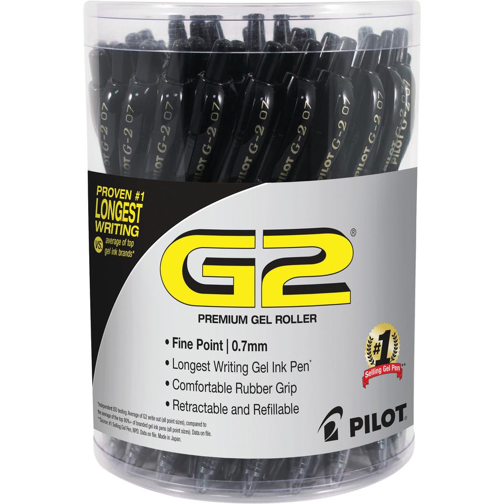 G2 Retractable Gel Ink Pens with Black Ink - Fine Pen Point - 0.7 mm Pen Point Size - Refillable - Retractable - Black - Black Barrel - 36 / Pack. Picture 1