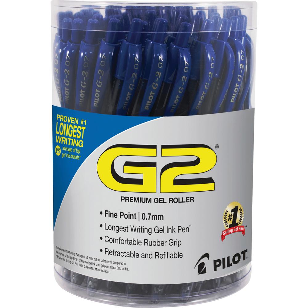 G2 Retractable Gel Ink Pens with Blue Ink - Fine, Medium Pen Point - 0.7 mm Pen Point Size - Refillable - Retractable - Blue - Gray, Silver Barrel - 36 / Pack. Picture 1