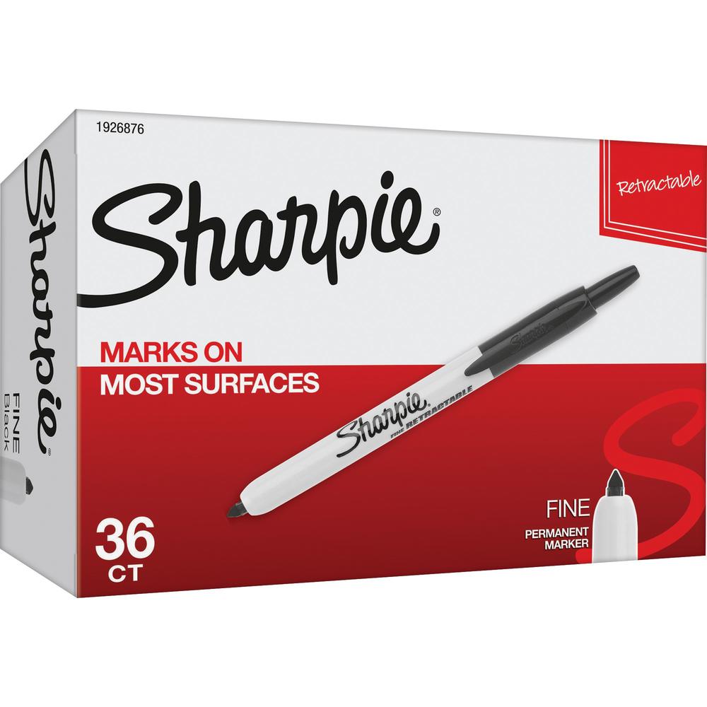 Sharpie Fine Point Retractable Markers - Fine Marker Point - Retractable - Black - 36 / Box. Picture 1