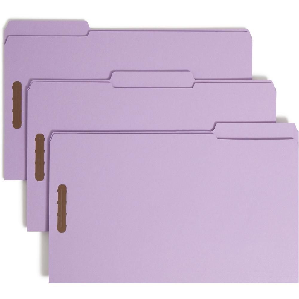 Smead 1/3 Tab Cut Legal Recycled Fastener Folder - 8 1/2" x 14" - 2 Fastener(s) - Top Tab Location - Assorted Position Tab Position - Lavender - 10% Recycled - 50 / Box. Picture 1