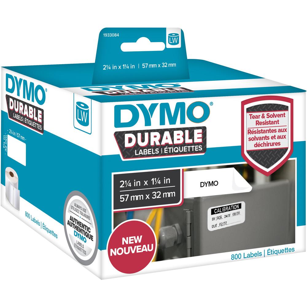 Dymo LW Durable Labels - 2 1/4" Width x 1 17/64" Length - Rectangle - White - Plastic - 1 Each - Water Resistant. Picture 1