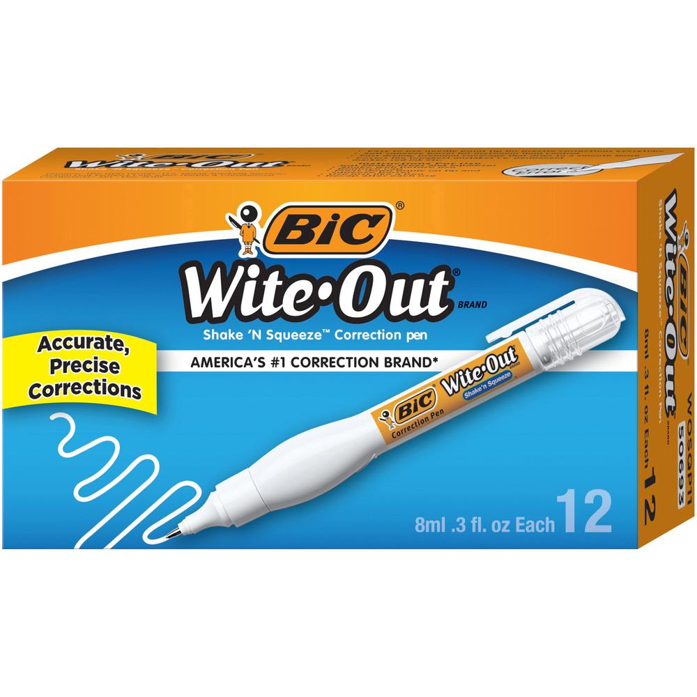 Wite-Out Shake 'N Squeeze Correction Pen - Pen Applicator - 8 mL - White - Fast-drying - 12 / Box. Picture 1