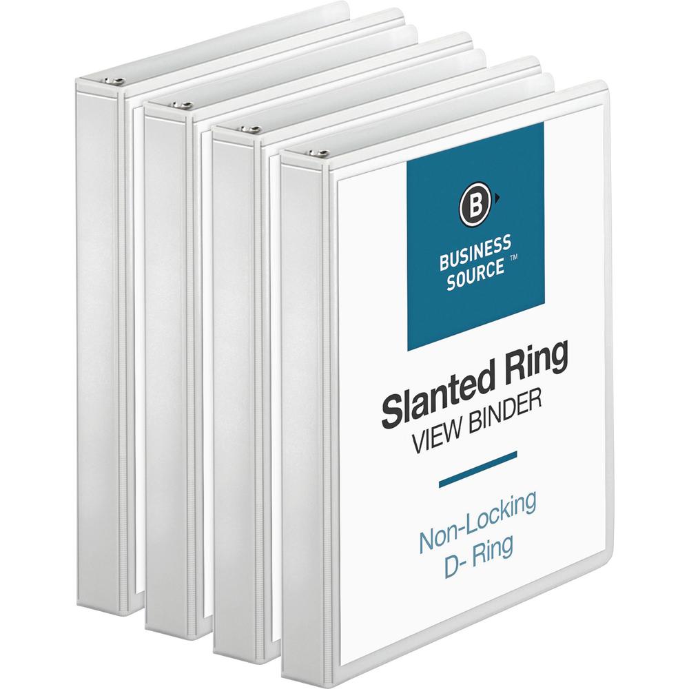Business Source Basic D-Ring View Binders - 1" Binder Capacity - Letter - 8 1/2" x 11" Sheet Size - 240 Sheet Capacity - 3 x Slant D-Ring Fastener(s) - Internal Pocket(s) - Polypropylene - White - Stu. Picture 1