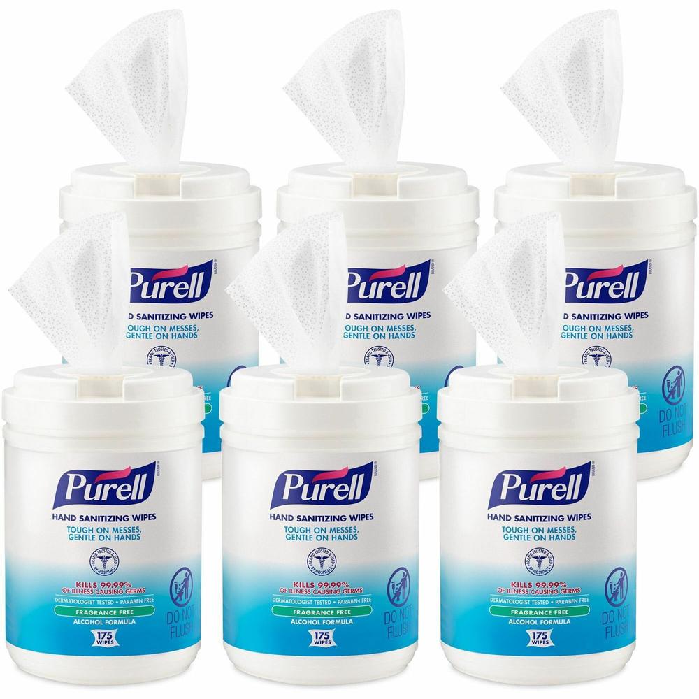 PURELL&reg; Alcohol Hand Sanitizing Wipes - 6" x 7" - White - 175 Per Canister - 6 / Carton. Picture 1
