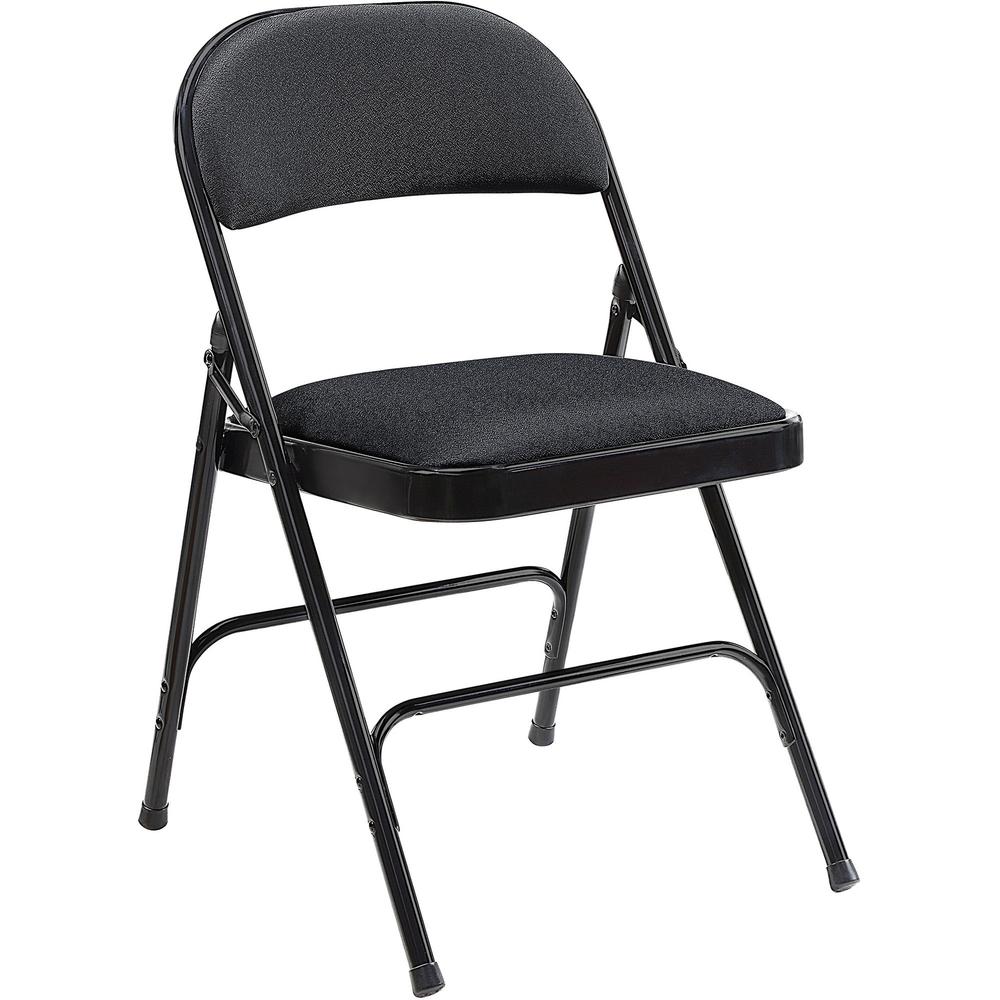 Lorell Padded Folding Chairs - Black Fabric Seat - Black Fabric Back - Powder Coated Steel Frame - 4 / Carton. Picture 1
