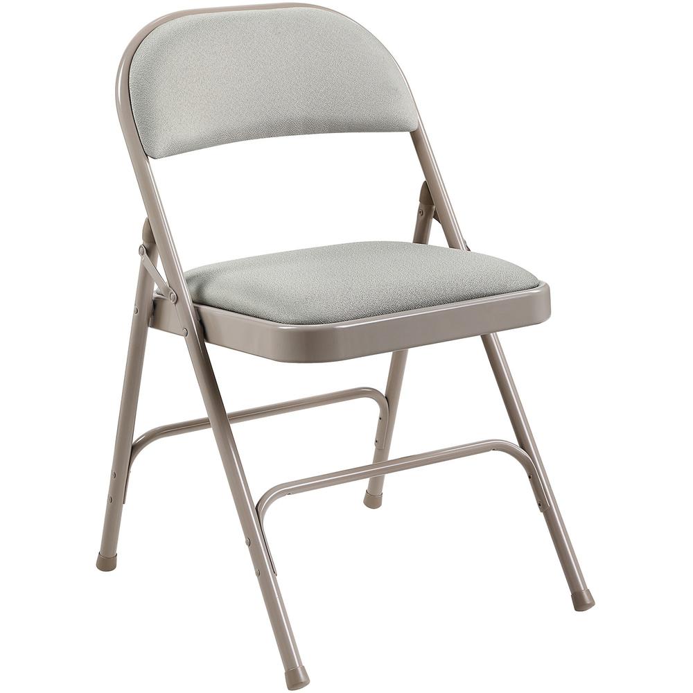 Lorell Padded Seat Folding Chairs - Beige Fabric Seat - Beige Fabric Back - Powder Coated Steel Frame - 4 / Carton. The main picture.