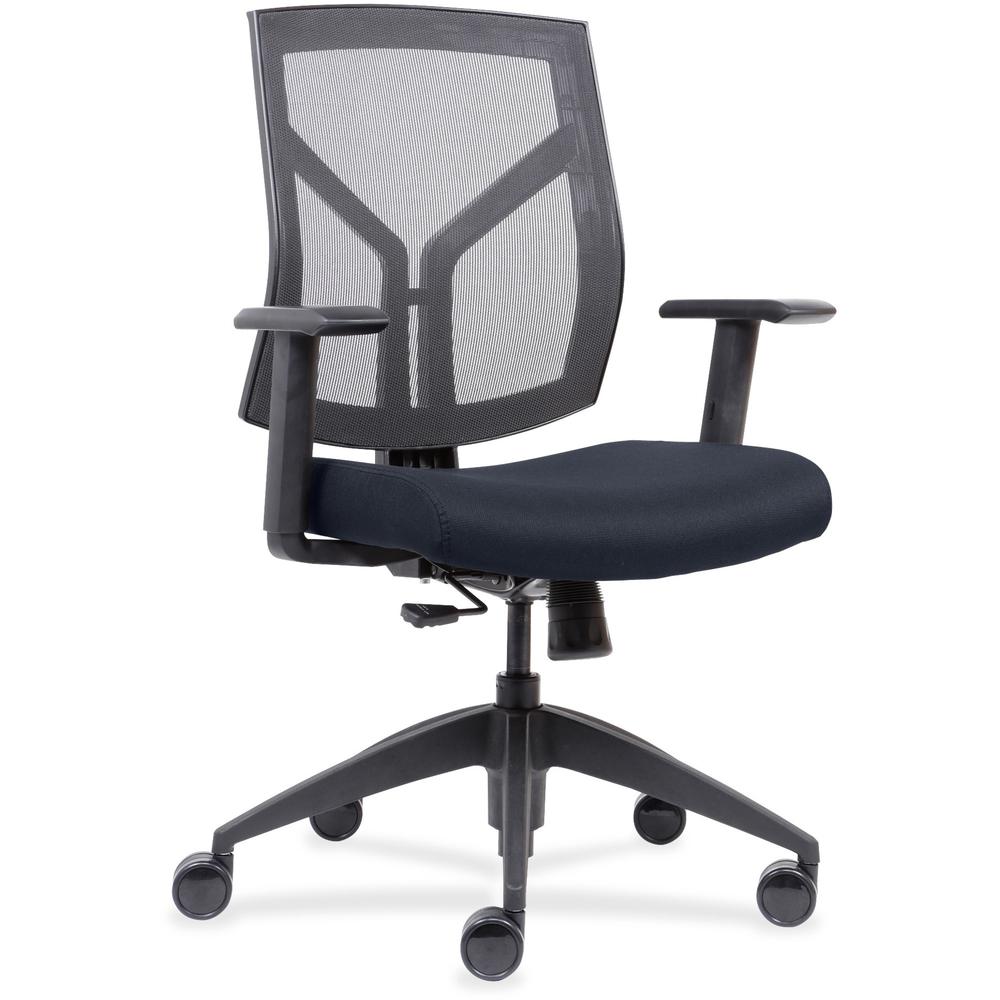Lorell Mesh Back/Fabric Seat Mid-Back Task Chair - Dark Blue Fabric, Foam Seat - Black Frame - 1 Each. Picture 1