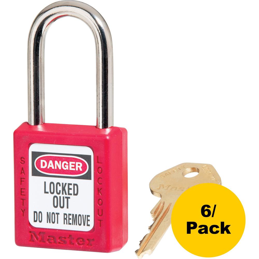 Master Lock Danger Red Safety Padlock - 0.25" Shackle Diameter - Red - 6 / Pack. Picture 1