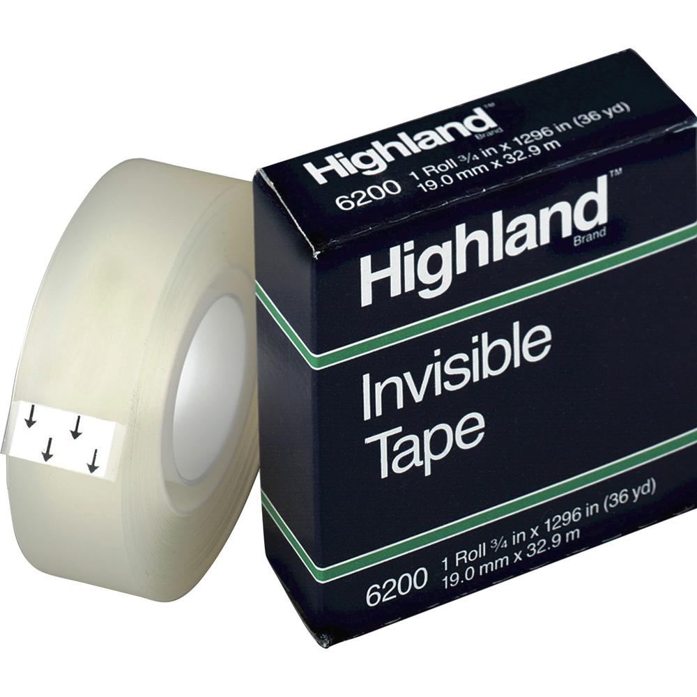 Highland Matte-finish Invisible Tape - 36 yd Length x 0.75" Width - 1" Core - For Mending, Holding, Splicing - 12 / Pack - Matte - Clear. Picture 1