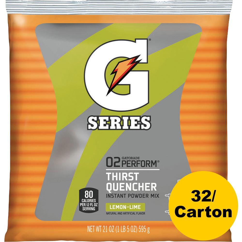 Gatorade Lemon/Lime Thirst Quencher Powder Mix - Powder - 1.31 lb - 2.50 gal Maximum Yield - Pouch - 32 / Carton. Picture 1