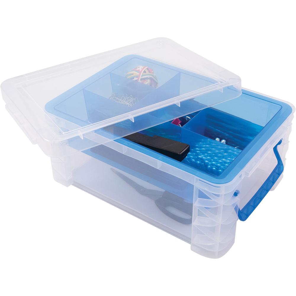 Advantus Super Stacker Divided Supply Box - External Dimensions: 14.3" Length x 10.3" Width x 6.5" Height - Lid Lock Closure - Stackable - Plastic - Clear, Blue - For Pen/Pencil, Paper Clip, Rubber Ba. The main picture.