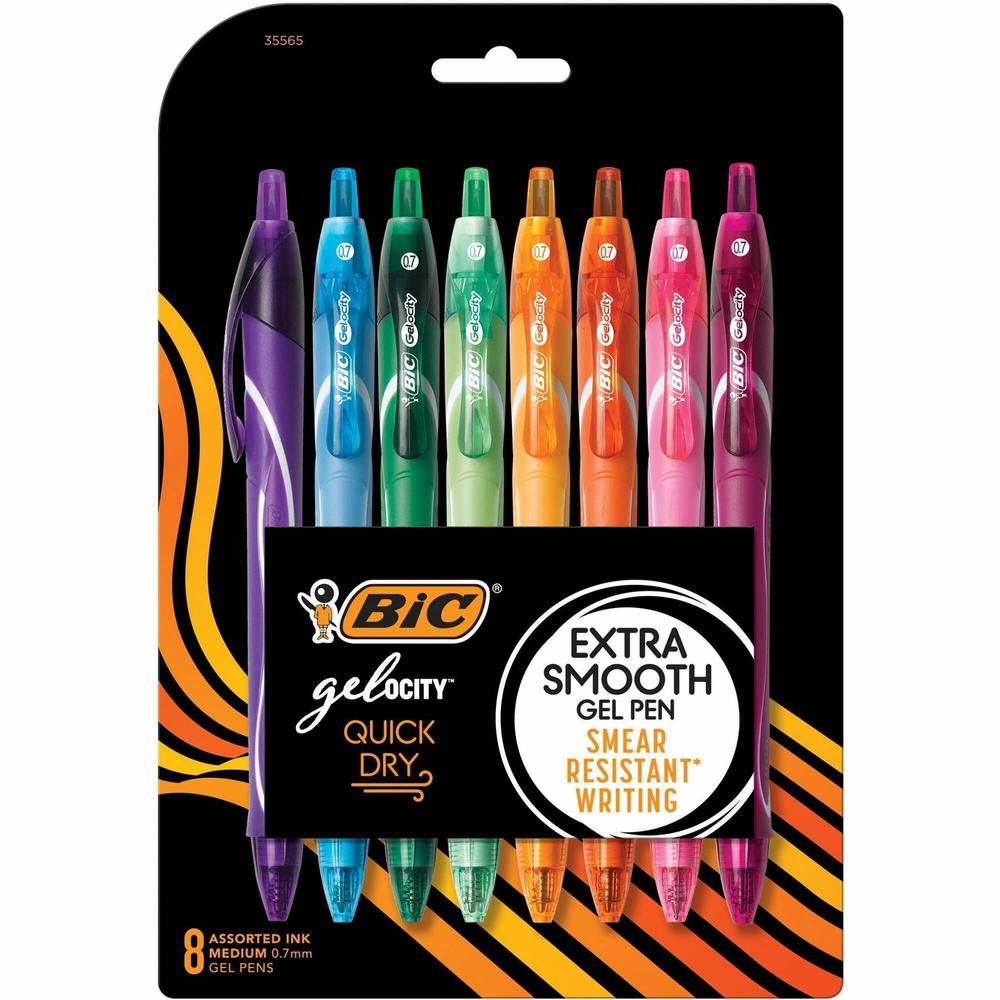 BIC America Gel-ocity Gel Pen - Medium Pen Point - 0.7 mm Pen Point Size - Retractable - Assorted Gel-based Ink - 8 / Pack. Picture 1