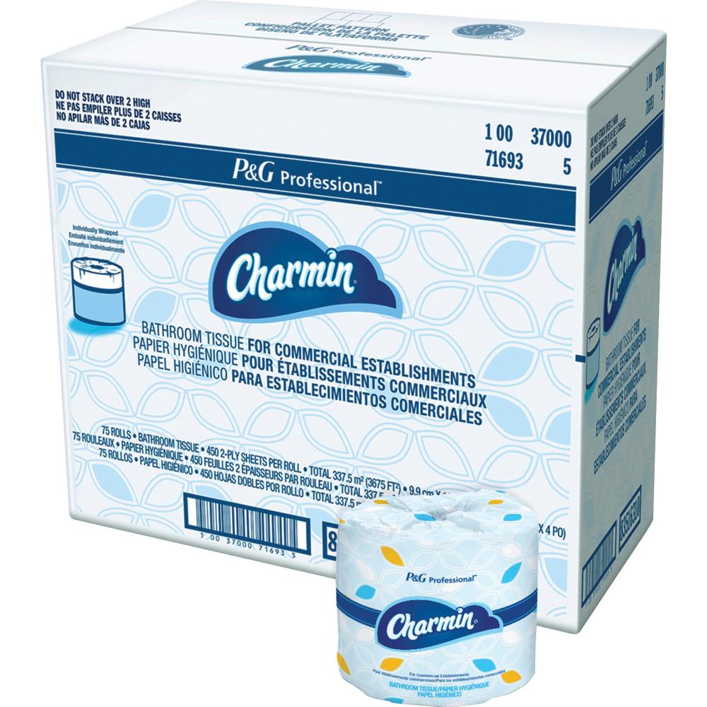 Charmin Toilet Tissue - 2 Ply - 450 Sheets/Roll - White - Durable, Strong, Absorbent, Clog-free, Septic-free, Individually Wrapped - For Bathroom, Hotel, Restaurant, Office - 75 Rolls Per Carton - 75 . The main picture.