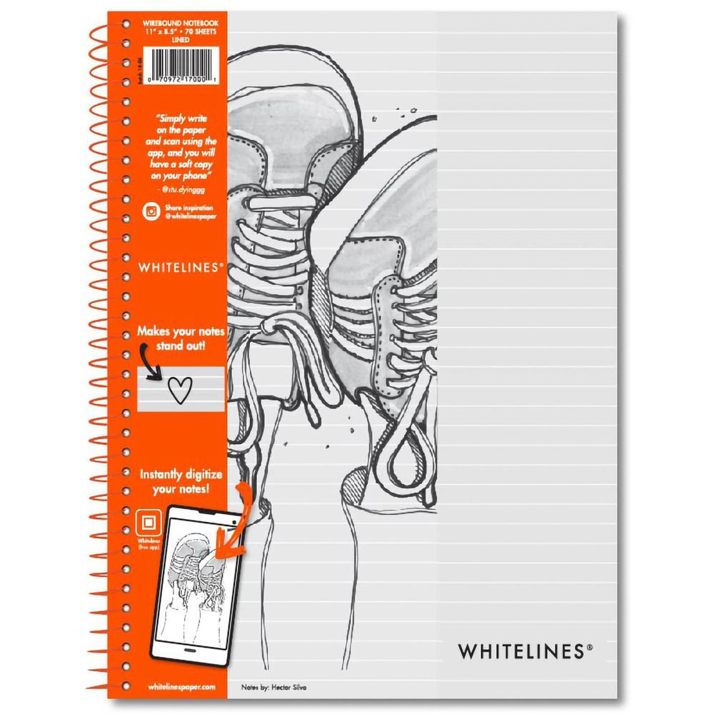 Roaring Spring Whitelines Premium Line Ruled Spiral Notebook - 70 Sheets - 140 Pages - Printed - Spiral Bound - Both Side Ruling Surface - 20 lb Basis Weight - 75 g/m&#178; Grammage - 11" x 8 1/2" - 0. Picture 1