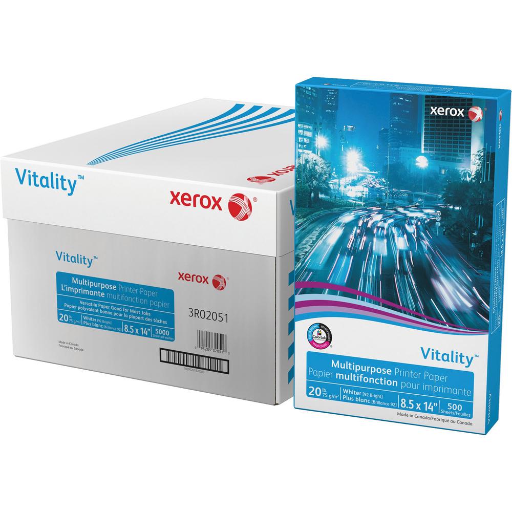 Xerox Vitality Multipurpose Printer Paper - White - 92 Brightness - 8 1/2" x 14" - 20 lb Basis Weight - Smooth - 10 / Carton - White. Picture 1