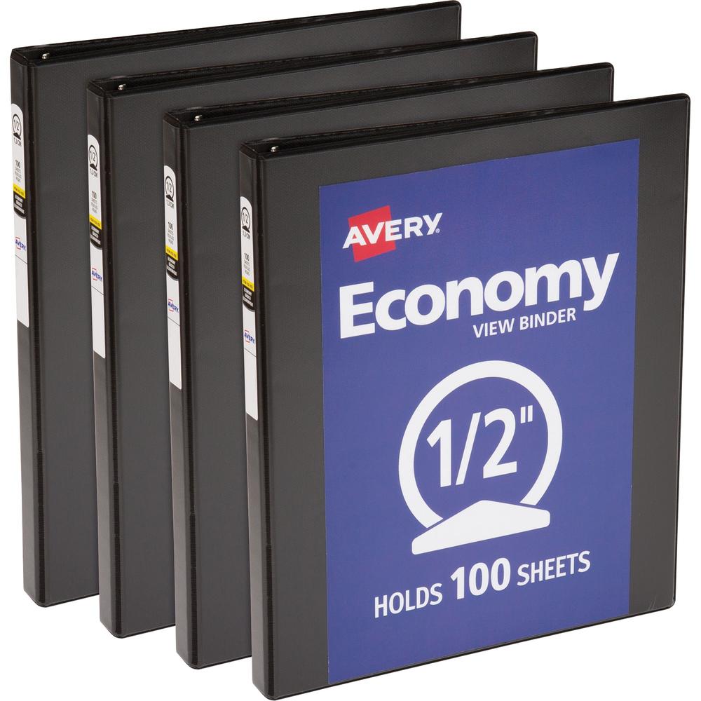 Avery&reg; Economy View Binder - 1/2" Binder Capacity - Letter - 8 1/2" x 11" Sheet Size - 100 Sheet Capacity - 3 x Round Ring Fastener(s) - 2 Internal Pocket(s) - Vinyl, Chipboard - Black - 1 lb - Ga. Picture 1