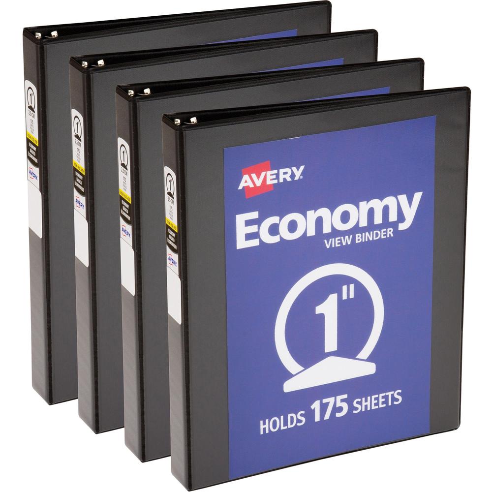 Avery&reg; Economy View Binder - 1" Binder Capacity - Letter - 8 1/2" x 11" Sheet Size - 175 Sheet Capacity - 3 x Round Ring Fastener(s) - 2 Internal Pocket(s) - Vinyl, Chipboard - Black - 15.84 oz - . Picture 1