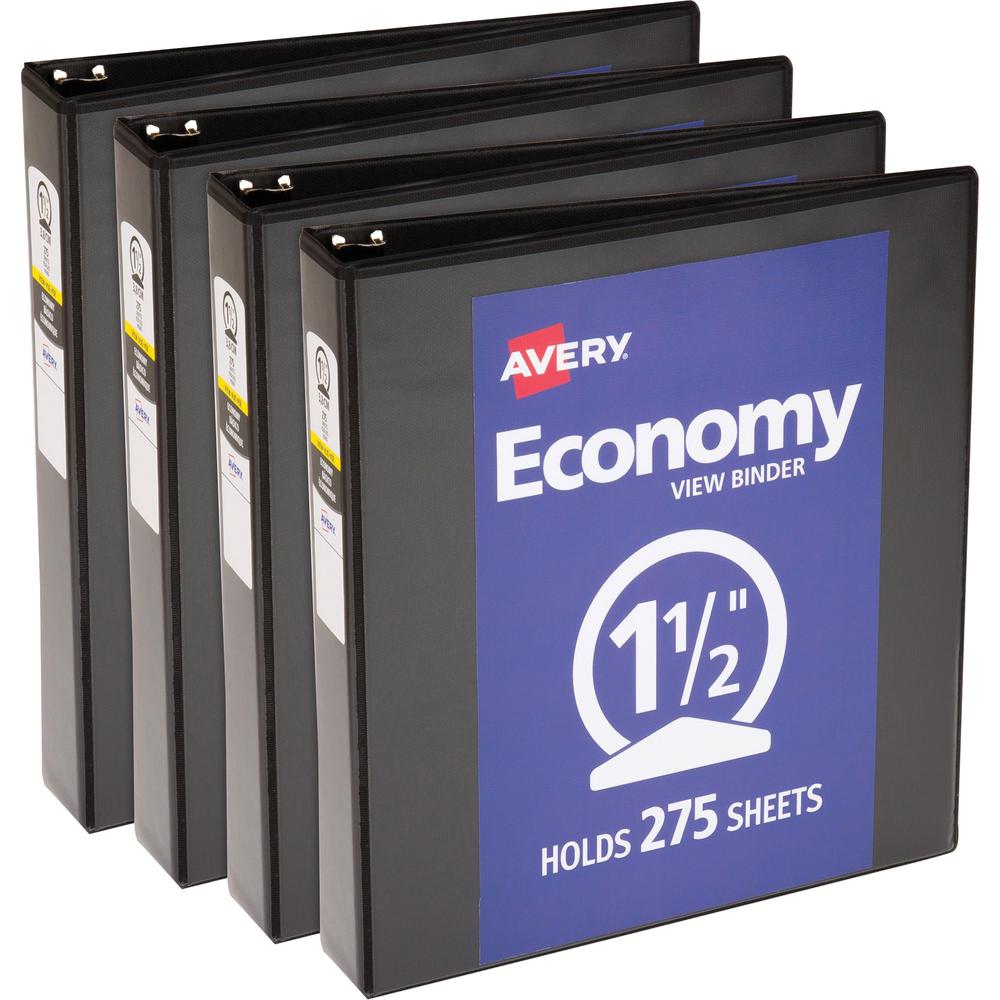 Avery&reg; Economy View Binder - 1 1/2" Binder Capacity - Letter - 8 1/2" x 11" Sheet Size - 275 Sheet Capacity - 3 x Round Ring Fastener(s) - 2 Internal Pocket(s) - Vinyl, Chipboard - Black - Gap-fre. Picture 1