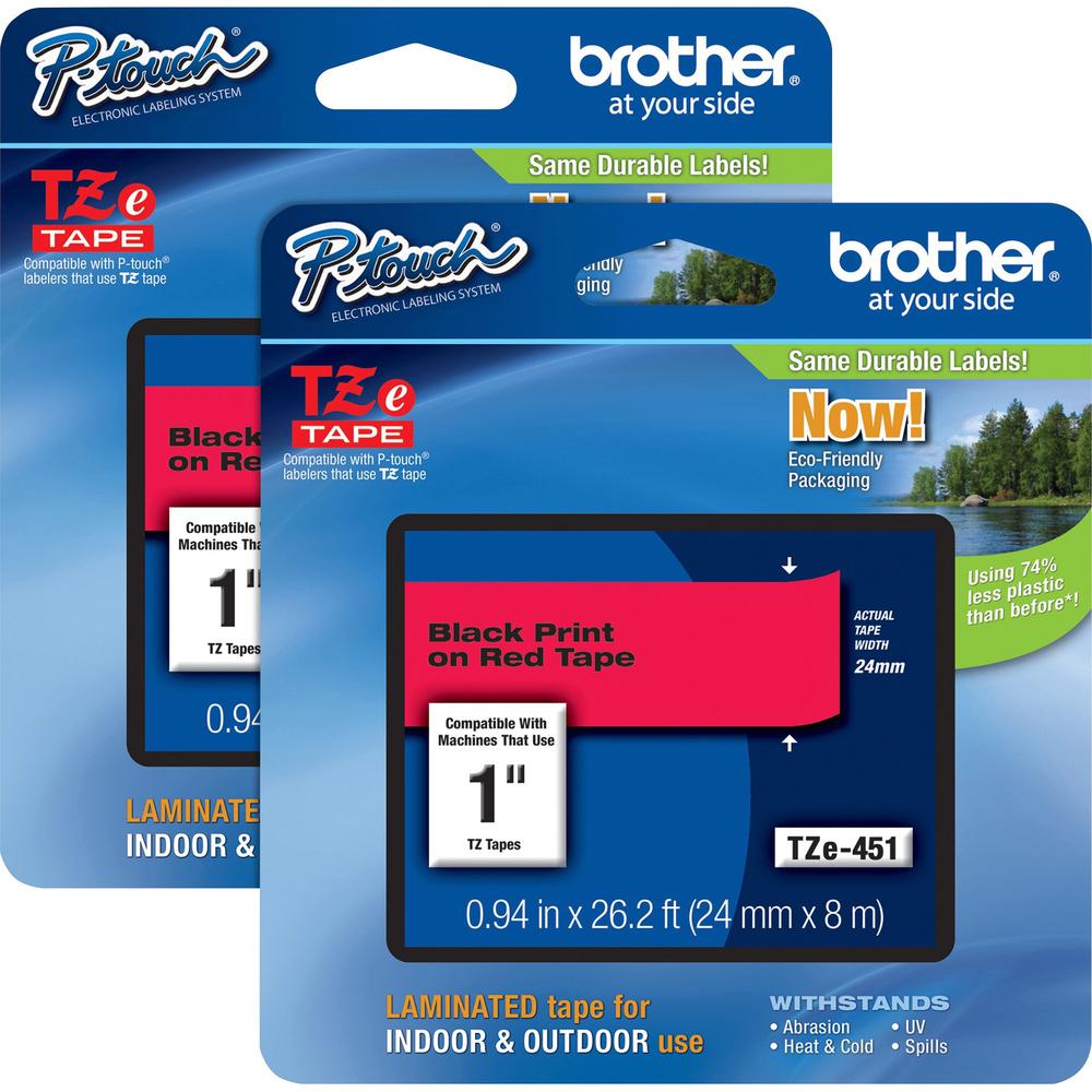 Brother P-touch TZe Laminated Tape Cartridges - 15/16" Width - Rectangle - Thermal Transfer - Black, Red - 2 / Bundle - Water Resistant - Chemical Resistant, Heat Resistant, Cold Resistant, Fade Resis. Picture 1