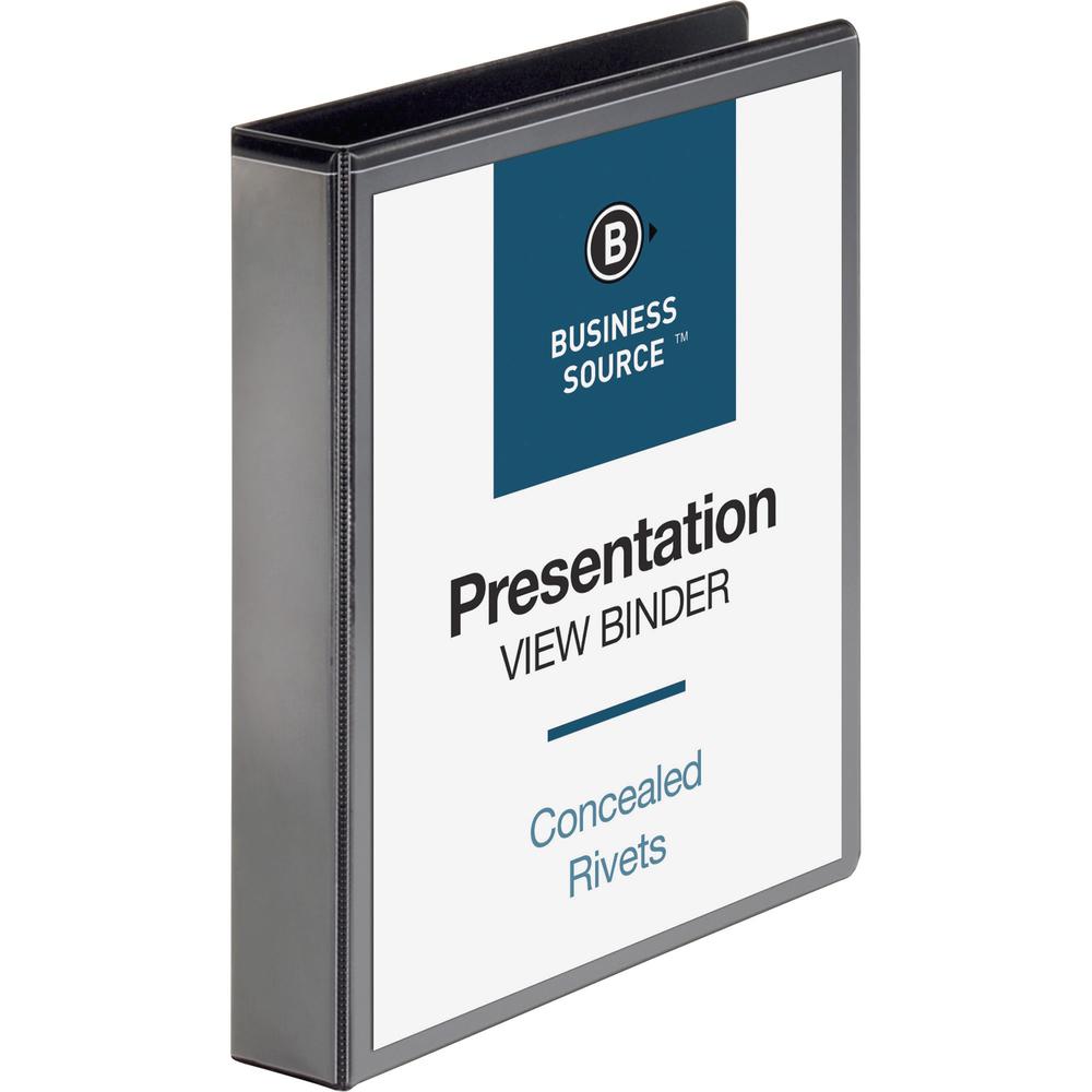 Business Source Standard View Round Ring Binders - 1 1/2" Binder Capacity - Letter - 8 1/2" x 11" Sheet Size - 350 Sheet Capacity - 3 x Round Ring Fastener(s) - 2 Internal Pocket(s) - Chipboard - Blac. Picture 1