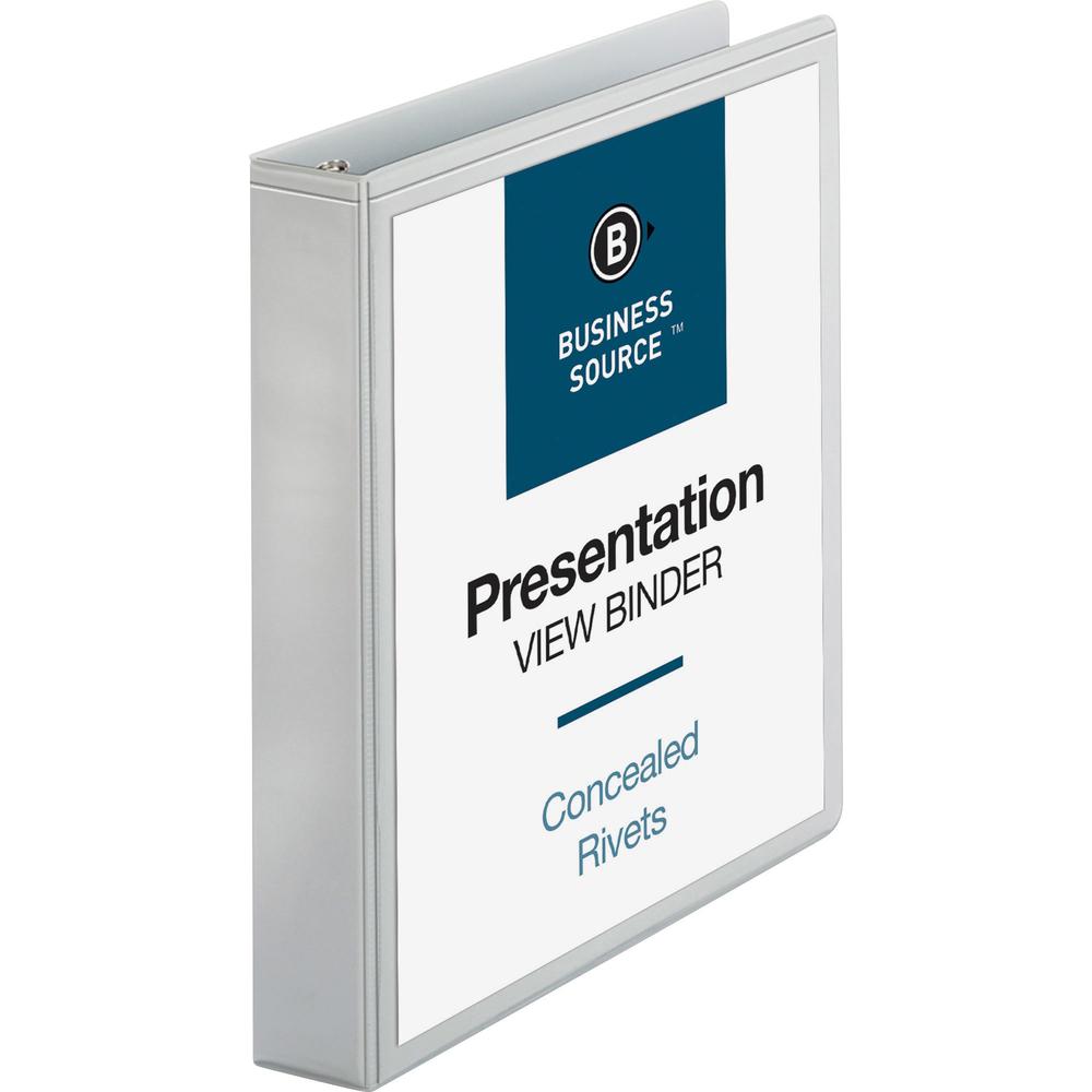 Business Source Standard View Round Ring Binders - 1 1/2" Binder Capacity - Letter - 8 1/2" x 11" Sheet Size - 350 Sheet Capacity - 3 x Round Ring Fastener(s) - 2 Internal Pocket(s) - Chipboard - Whit. Picture 1