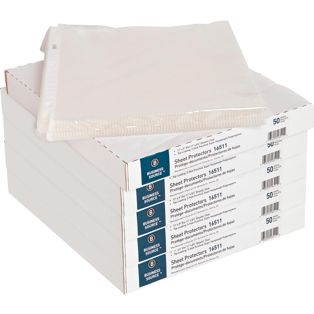 Business Source Sheet Protectors - For Letter 8 1/2" x 11" Sheet - 3 x Holes - Ring Binder - Top Loading - Rectangular - Clear - Polypropylene - 250 / Carton. Picture 1