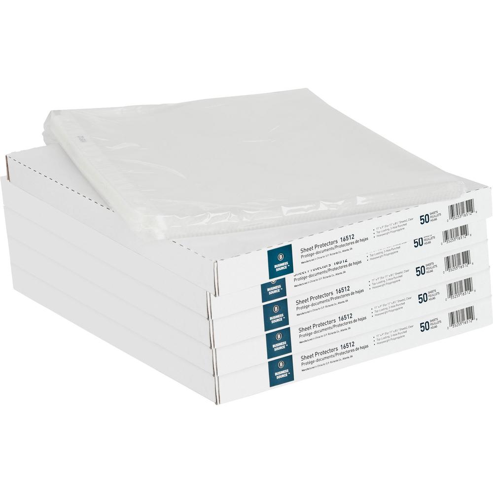 Business Source Top-Loading Poly Sheet Protectors - For Letter 8 1/2" x 11" Sheet - 3 x Holes - Ring Binder - Top Loading - Rectangular - Clear - Polypropylene - 250 / Bundle. Picture 1