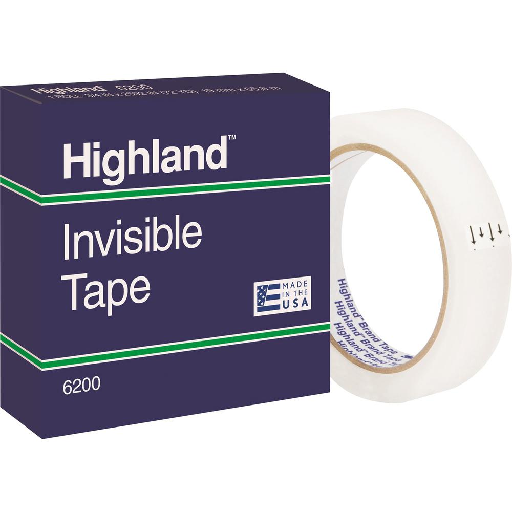 Highland 3/4"W Matte-finish Invisible Tape - 72 yd Length x 0.75" Width - 3" Core - For Mending, Holding, Splicing - 12 / Pack - Matte - Clear. Picture 1