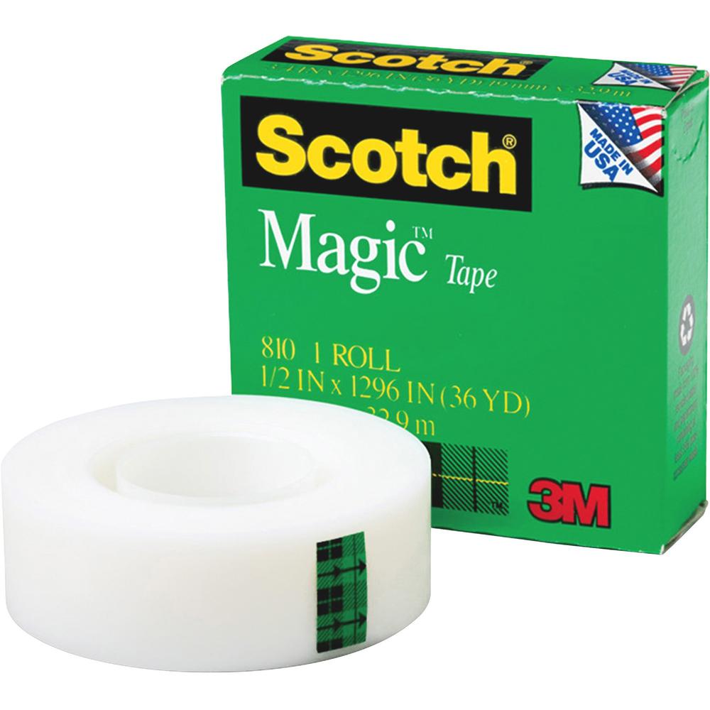 Scotch Magic Tape - 36 yd Length x 0.50" Width - 1" Core - Split Resistant, Tear Resistant - For Mending, Splicing - 12 / Pack - Matte - Clear. Picture 1