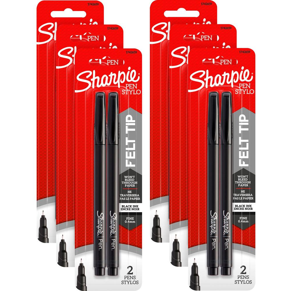 Sharpie Fine Point Pen - Fine Pen Point - Black - 6 / Box. Picture 1