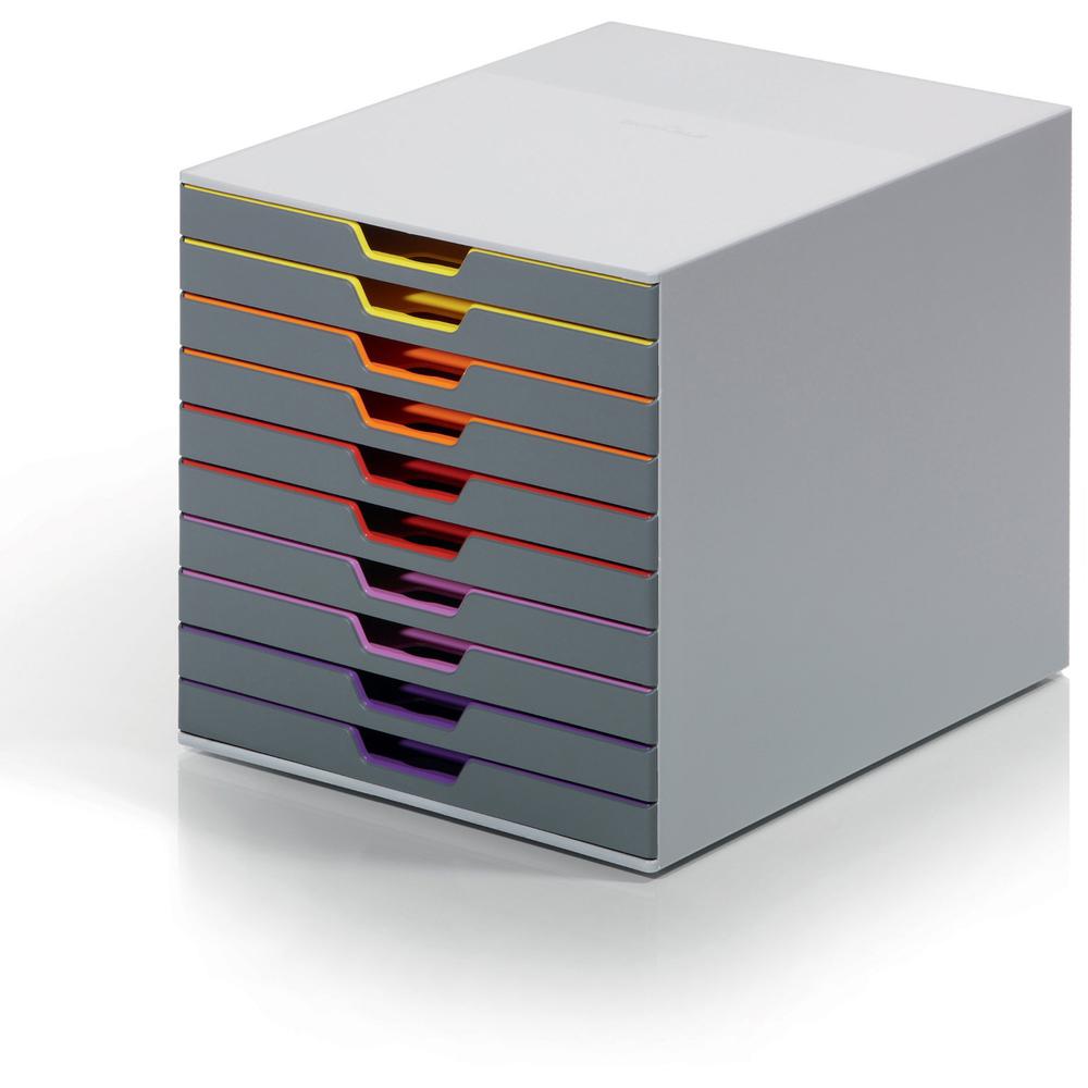 DURABLE&reg; VARICOLOR&reg; Desktop 10 Drawer Organizer - 11" W x 11-3/8" H x 14" D - 10 Drawers - Color Labeled Tabs - Charcoal. Picture 1