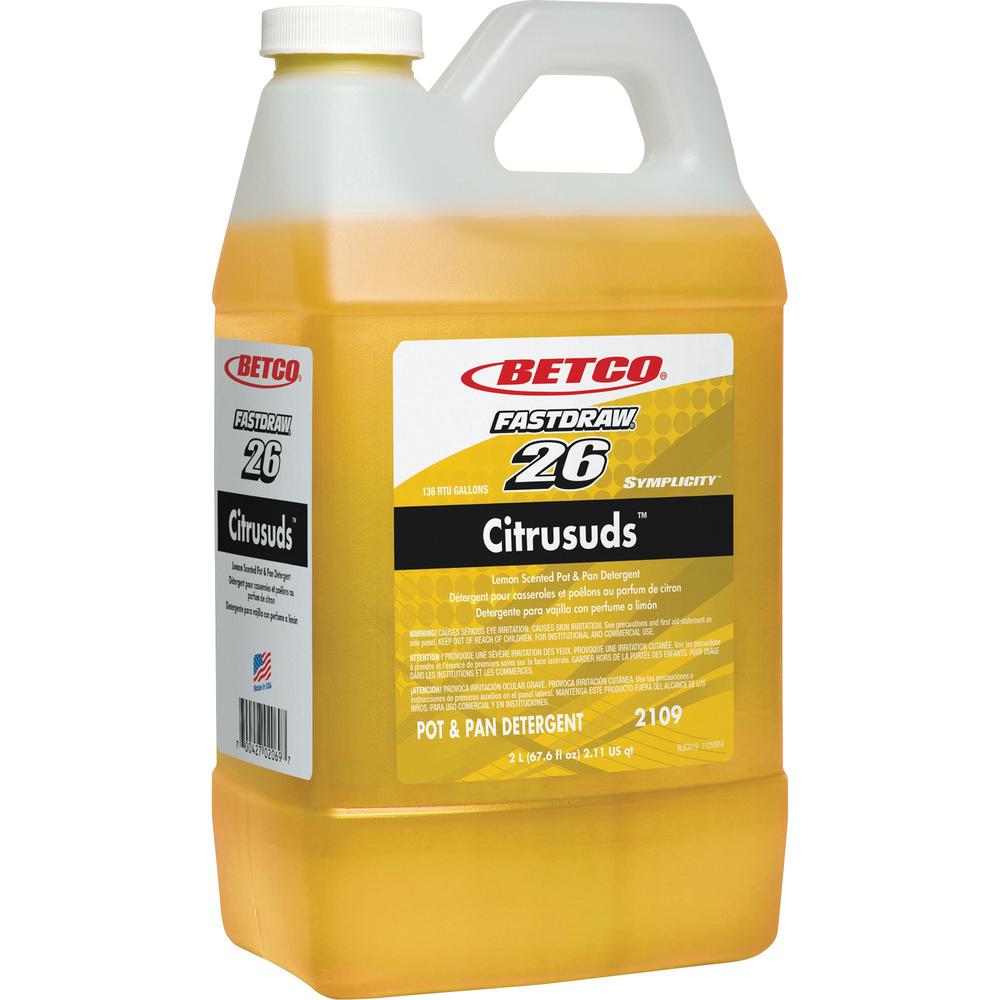 Betco Symplicity Citrusuds Pot/Pan Detergent - FASTDRAW 26 - Concentrate - 67.6 fl oz (2.1 quart) - Lemon Scent - 1 Each - Heavy Duty, Long Lasting, Spill Proof, Phosphate-free - Yellow. Picture 1
