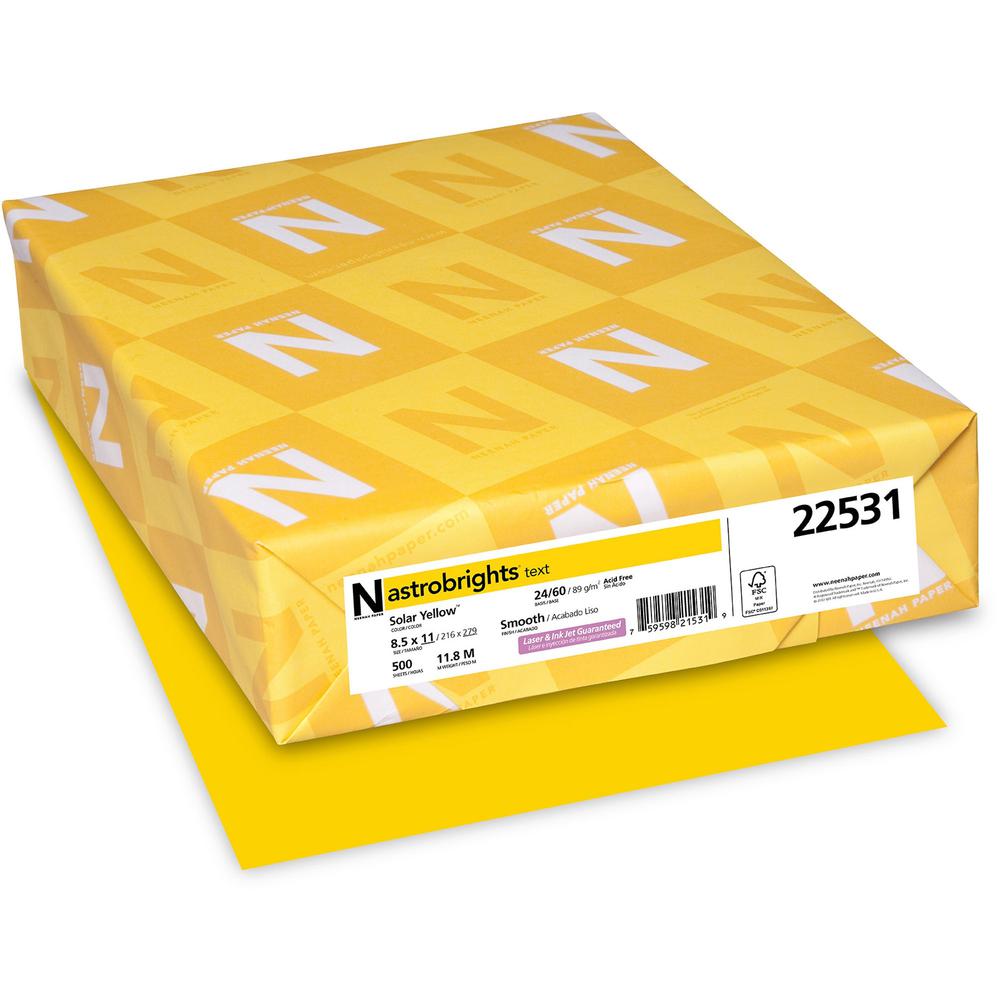 Astrobrights Color Paper - Yellow - Letter - 8 1/2" x 11" - 24 lb Basis Weight - 500 / Ream - Heavyweight, Acid-free, Lignin-free - Solar Yellow. Picture 1
