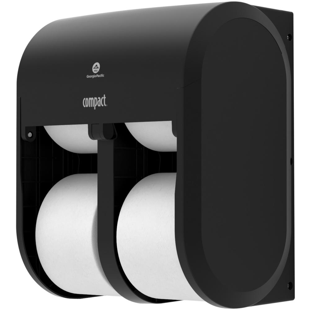Compact 4-Roll Quad Coreless High-Capacity Toilet Paper Dispenser - Coreless Dispenser - 6000 x Sheet, 12000 x Sheet - 13.3" Height x 11.8" Width x 6.9" Depth - Black - Lockable - 1 / Carton. The main picture.
