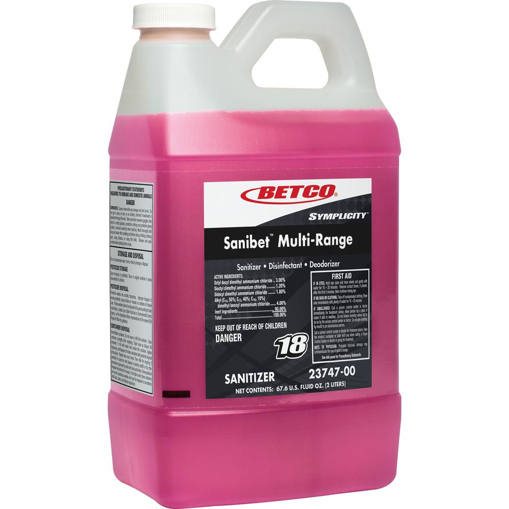 Betco Symplicity Sanibet Multi-Range Sanitizer - FASTDRAW 18 - Concentrate - 67.6 fl oz (2.1 quart) - 1 Each - Deodorize, Disinfectant - Pink. Picture 1