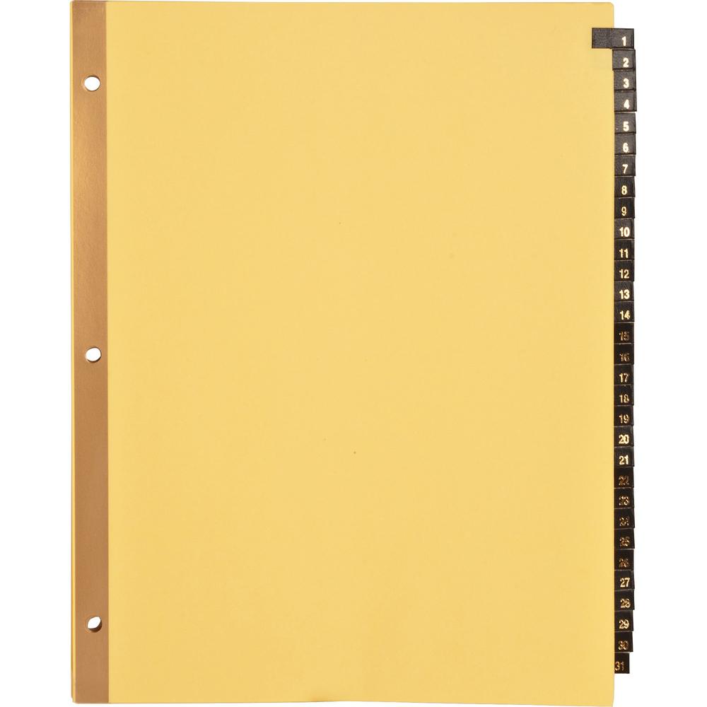 Business Source 1-31 Black Leather Tab Index Dividers - 31 Printed Tab(s) - Digit - 1-31 - 8.5" Divider Width x 11" Divider Length - Letter - 3 Hole Punched - Buff Paper Divider - Black Leather Tab(s). The main picture.