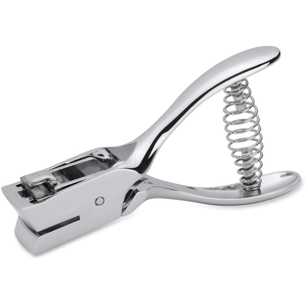 Business Source Handheld 15mm Slot Punch - 5/32" Punch Size - Metal - Silver, Chrome. Picture 1