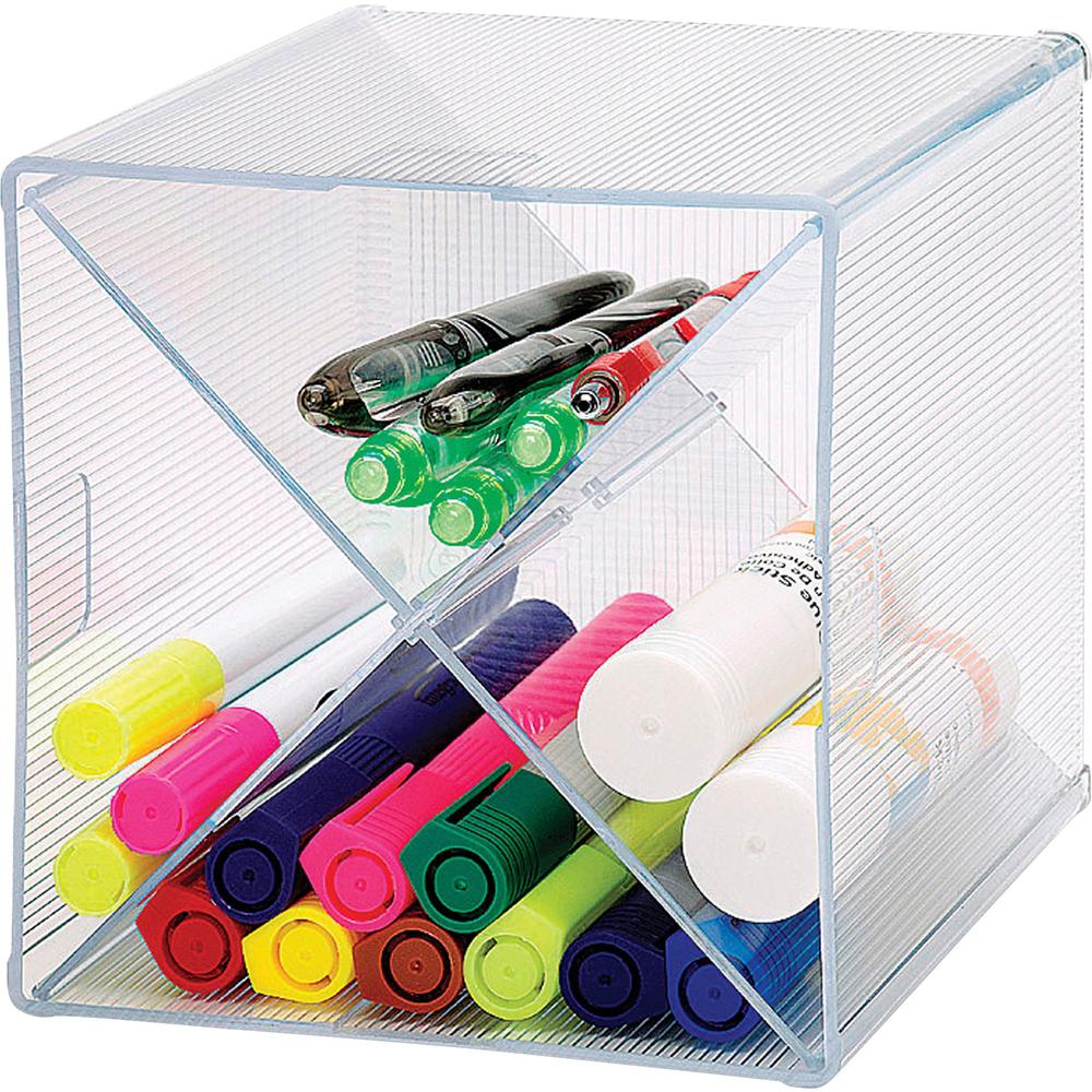 Business Source X-Cube Storage Organizer - 4 Compartment(s) - 6" Height x 6" Width x 6" DepthDesktop - Clear - 1 Each. Picture 1