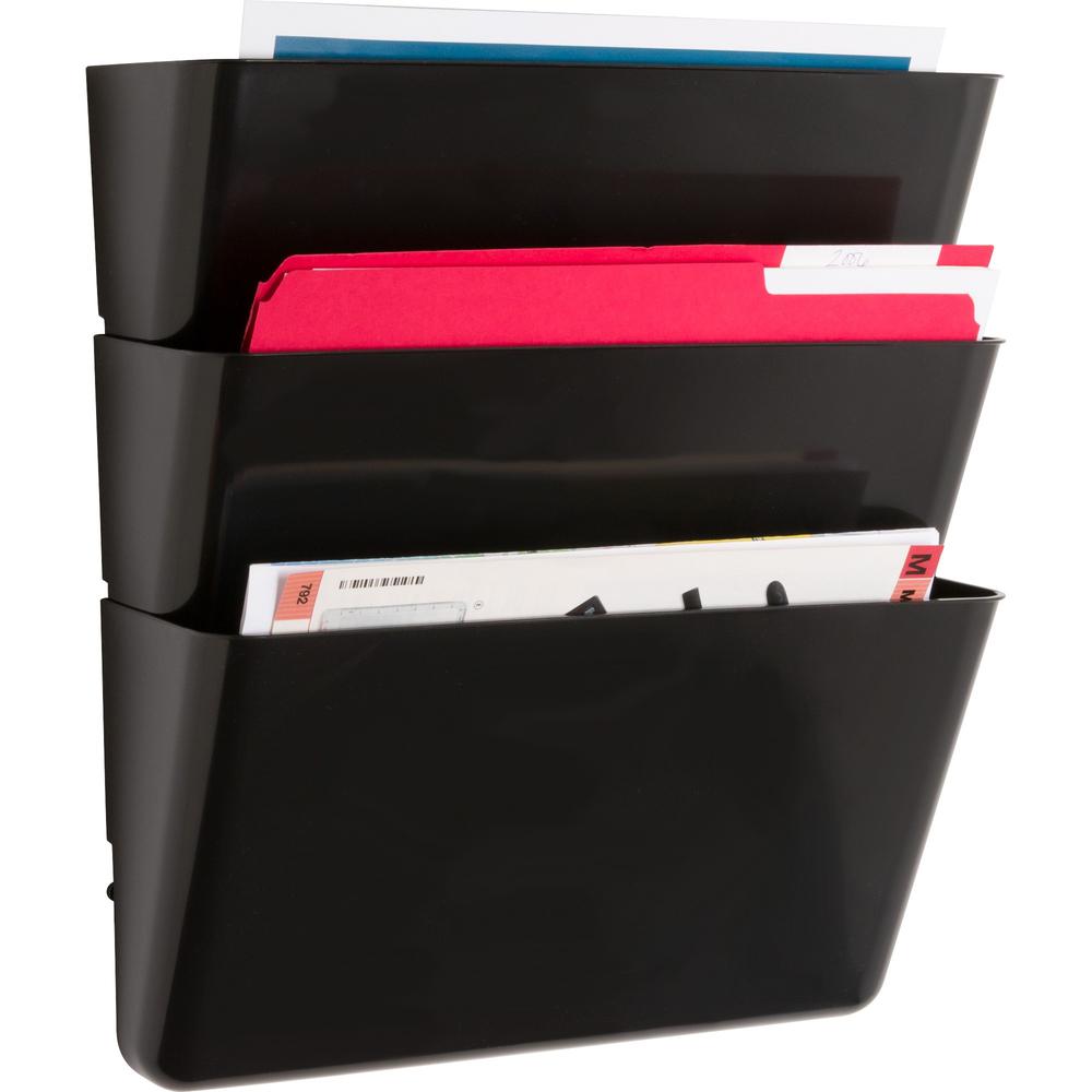 Lorell Wall File Pockets - 14.8" Height x 13.1" Width x 4.3" Depth - Black - 3 / Pack. Picture 1
