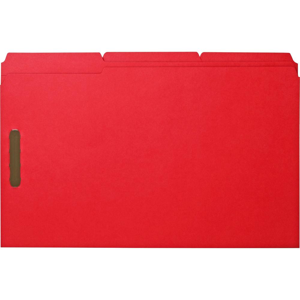 Business Source 1/3 Tab Cut Legal Recycled Fastener Folder - 8 1/2" x 14" - 3/4" Expansion - 2 Fastener(s) - 2" Fastener Capacity - Top Tab Location - Assorted Position Tab Position - Red - 10% Recycl. Picture 1