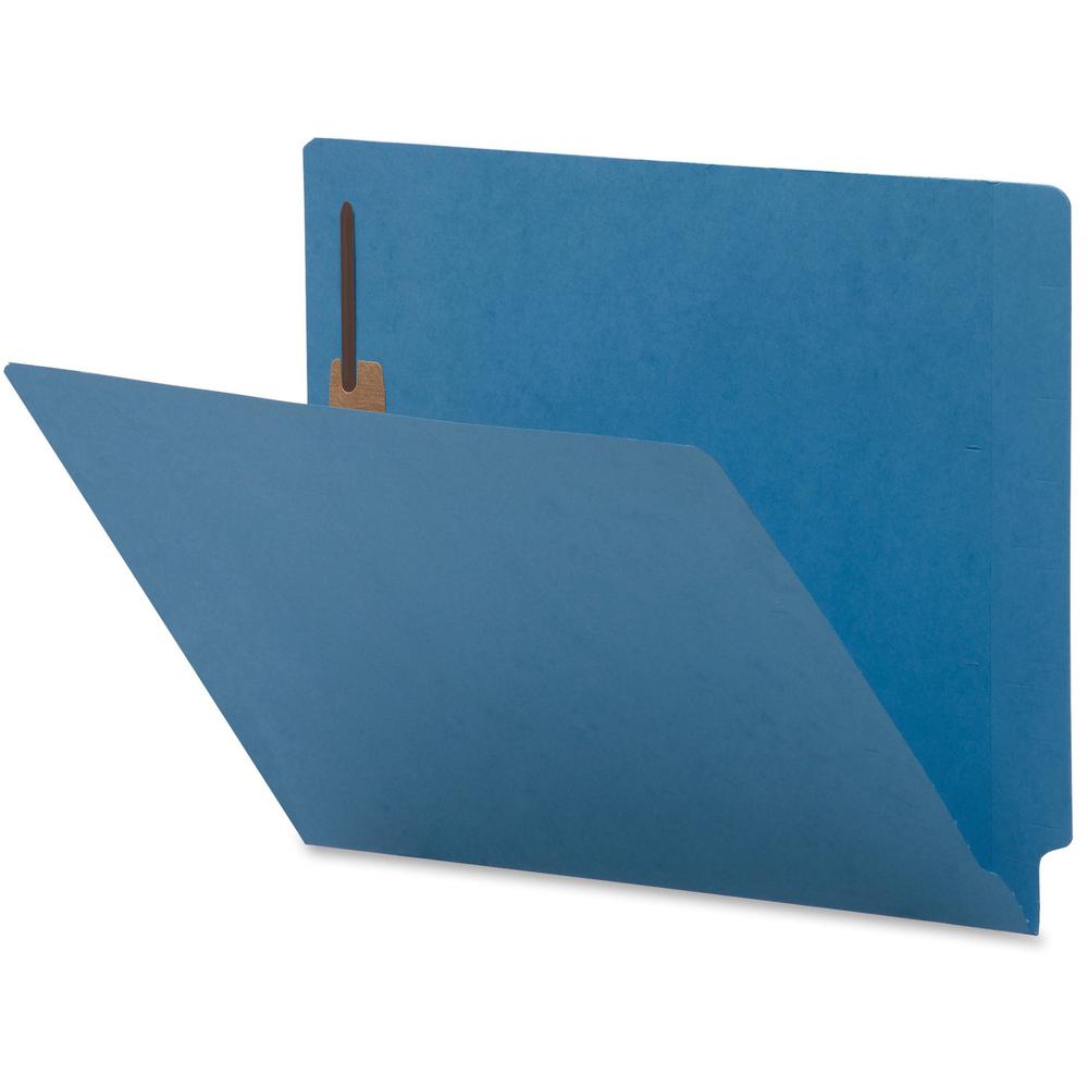 Business Source Letter Recycled Fastener Folder - 8 1/2" x 11" - 2 Fastener(s) - End Tab Location - Blue - 10% Recycled - 50 / Box. Picture 1