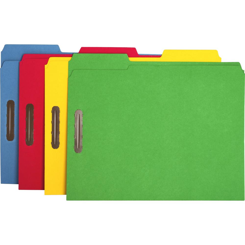 Business Source 1/3 Tab Cut Letter Recycled Fastener Folder - 8 1/2" x 11" - 3/4" Expansion - 2 Fastener(s) - 2" Fastener Capacity - Top Tab Location - Assorted Position Tab Position - Yellow, Blue, G. Picture 1
