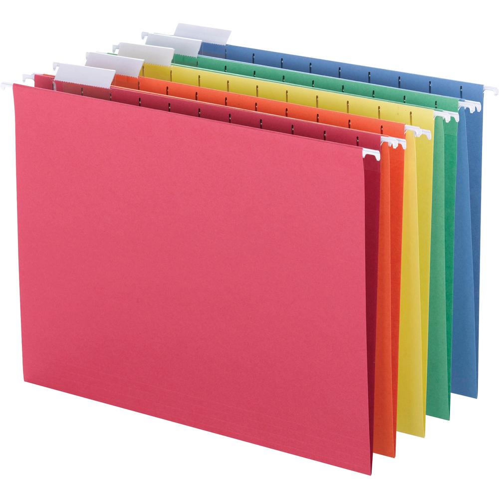 Business Source 1/5 Tab Cut Letter Recycled Hanging Folder - 8 1/2" x 11" - Top Tab Location - Blue, Green, Orange, Red, Yellow - 10% Recycled - 25 / Box. Picture 1