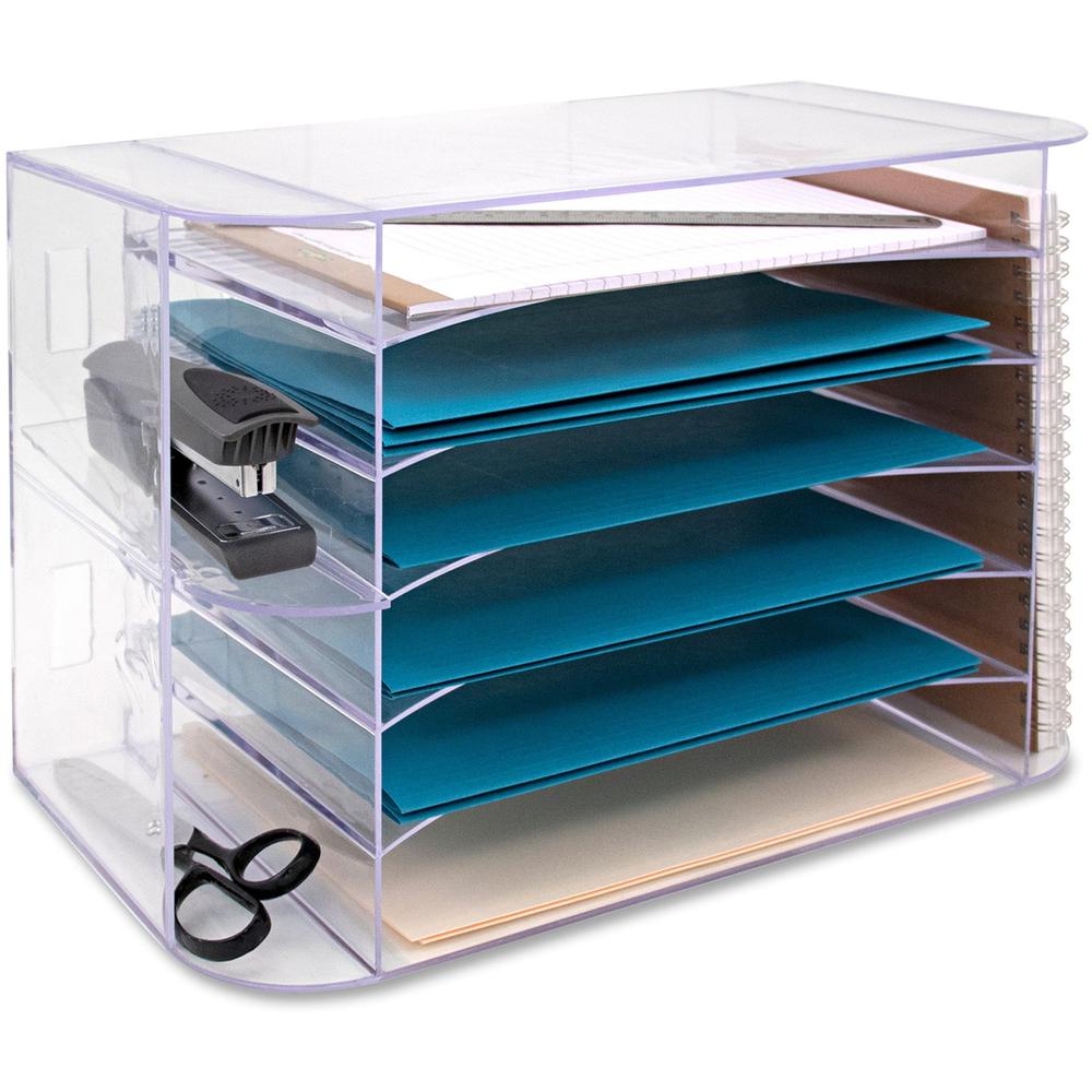 Business Source 6-tray Jumbo Desk Sorter - 3 Pocket(s) - 6 Compartment(s) - 12.3" Height x 18.1" Width x 10" Depth - Desktop - Clear - 1 Each. The main picture.